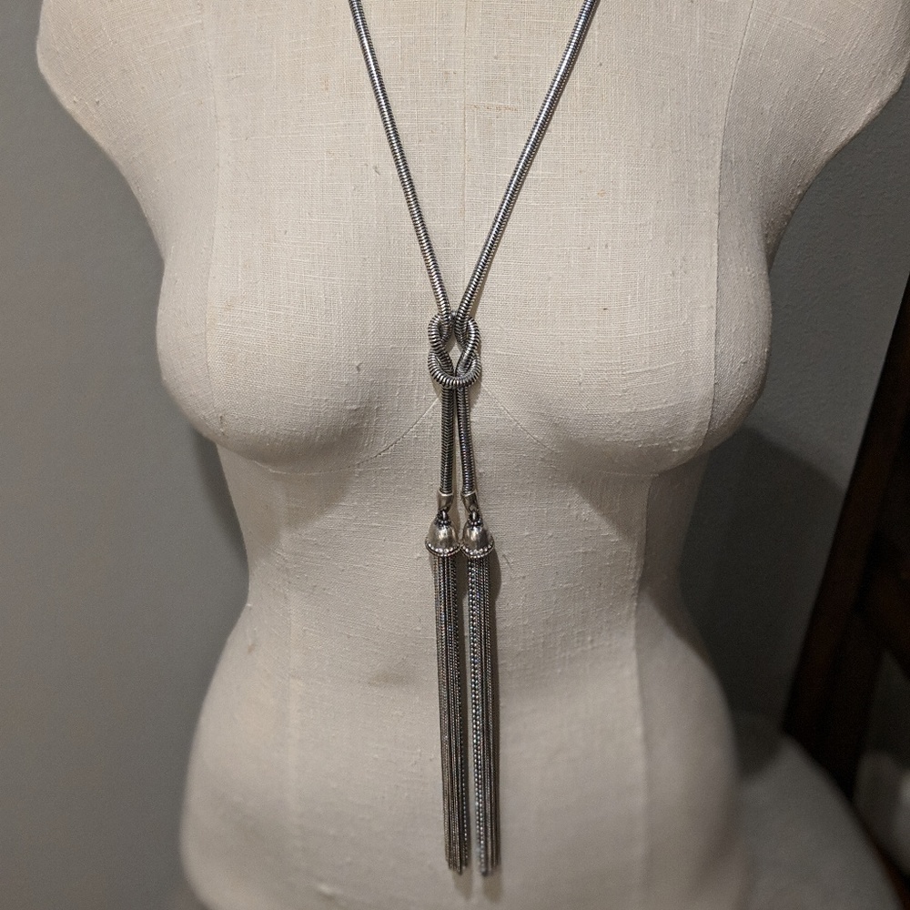 Chico's Silver Long Y-Neck Tassel Necklace